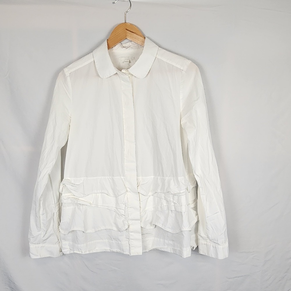 COS Ruffled Button Front White Long Sleeve Shirt Women's Size 36‎